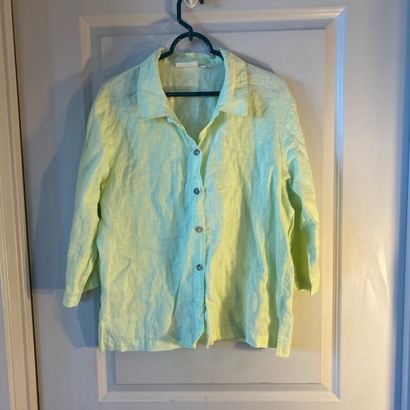 Lulu-B 100% Linen Lime Green Lagenlook Loose Top, size Large - Picture 1 of 10